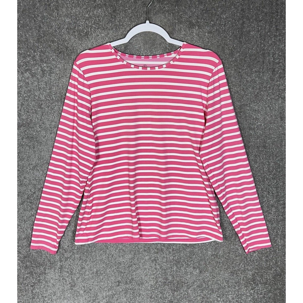 Lands End Crew Neck Long Sleeve Rash Guard Top Womens Size Large Pink UPF 50
